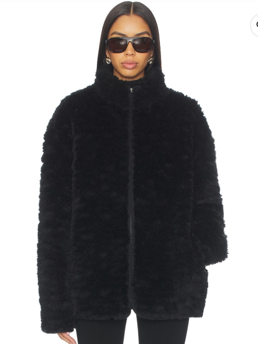 Skims faux fur zip up mock neck jacket onyx